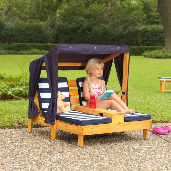 KidKraft Mini Lounge Chair with Cup Holders (Honey-Navy)