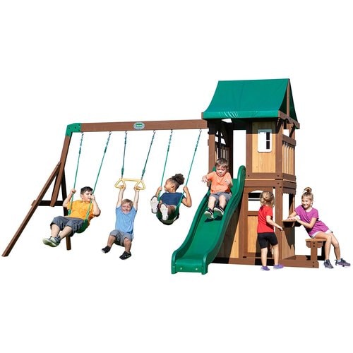 Full image of Lakewood Swing And Play Set with children playing in white background