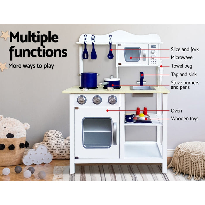 Keezi 18 Piece Modern Kids Kitchen Play Set in White - Kids Kitchen