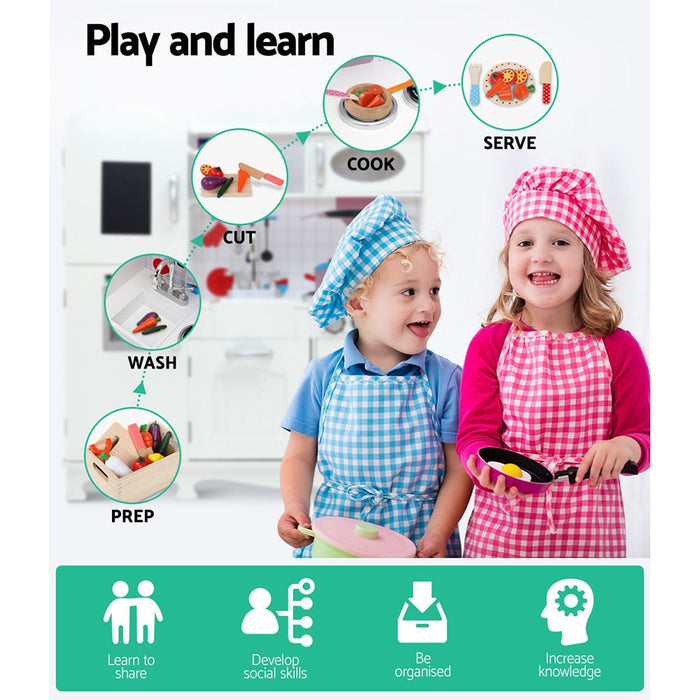 White Kids Kitchen Set Pretend Play Food Sets features