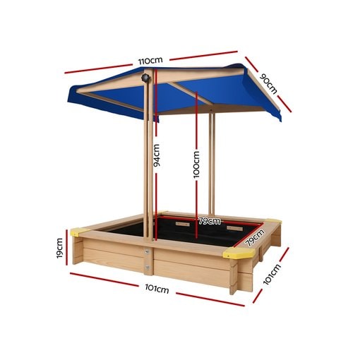 Image of Sand pit with Canopy with dimensions in white background