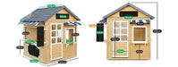 Angle front view and front view of Aberdeen Cubby House with full dimensions and white background