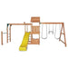Full front view image of Coburg Lake Swing And Play Set with yellow slide on white background