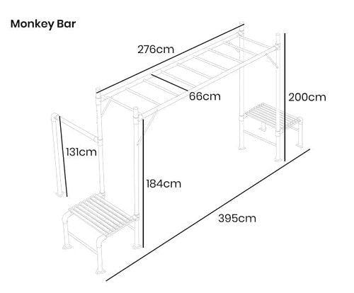 Image of Junior Jungle Monkey Bars with dimensions in white background