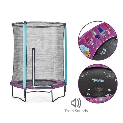 Trolls 4.5ft Junior Trampoline - full view and features