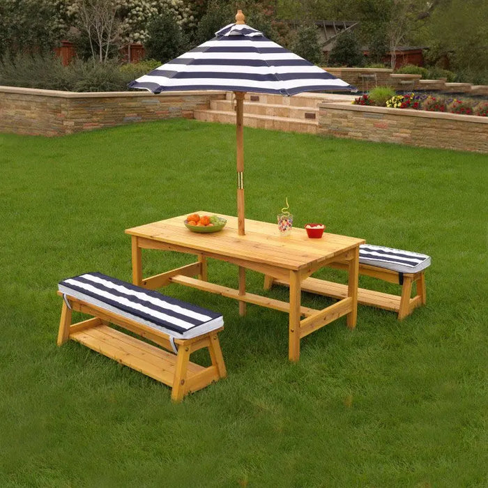 KidKraft Kids Picnic Table and Bench Set with Cushion and Umbrella
