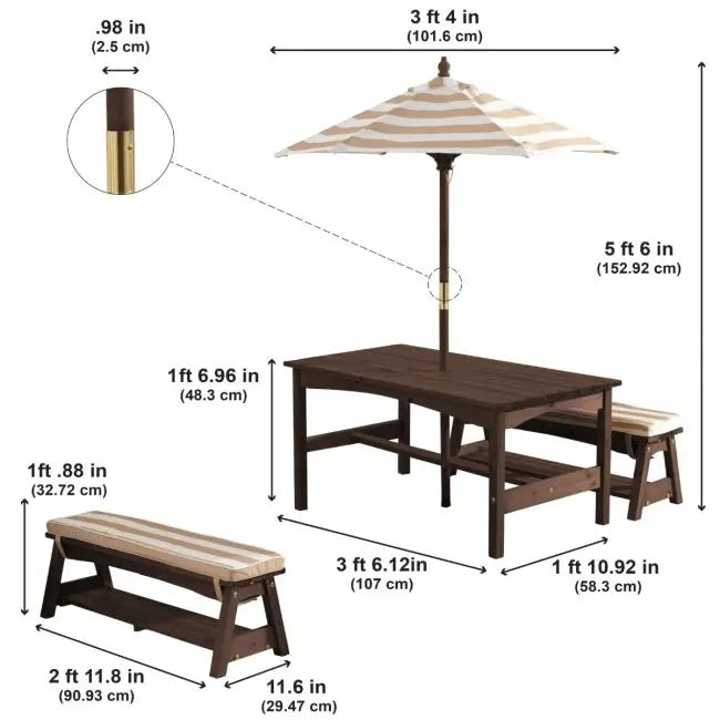KidKraft Outdoor Table & Bench Set with Cushions and Umbrella