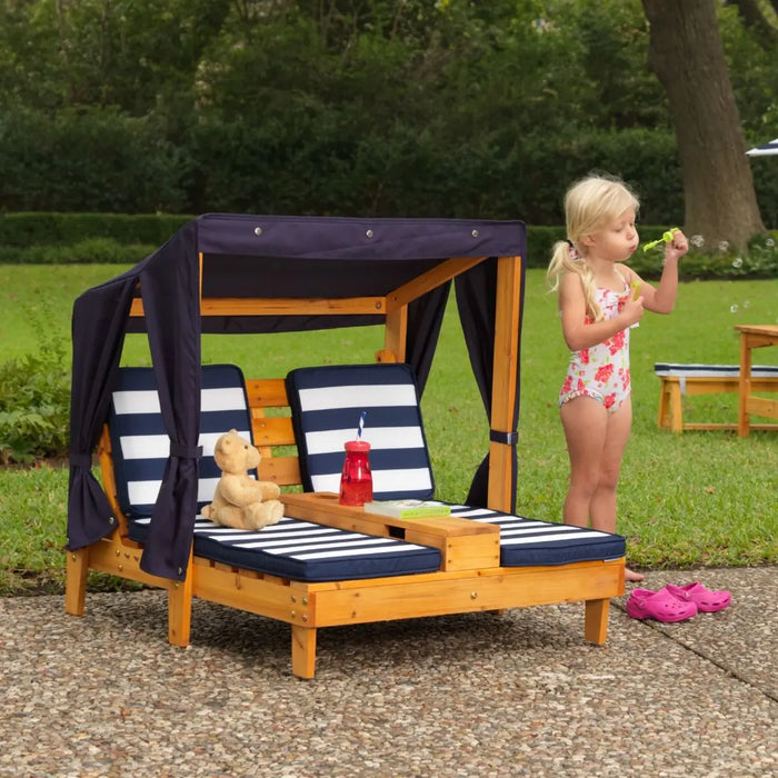 KidKraft Mini Lounge Chair with Cup Holders (Honey-Navy)