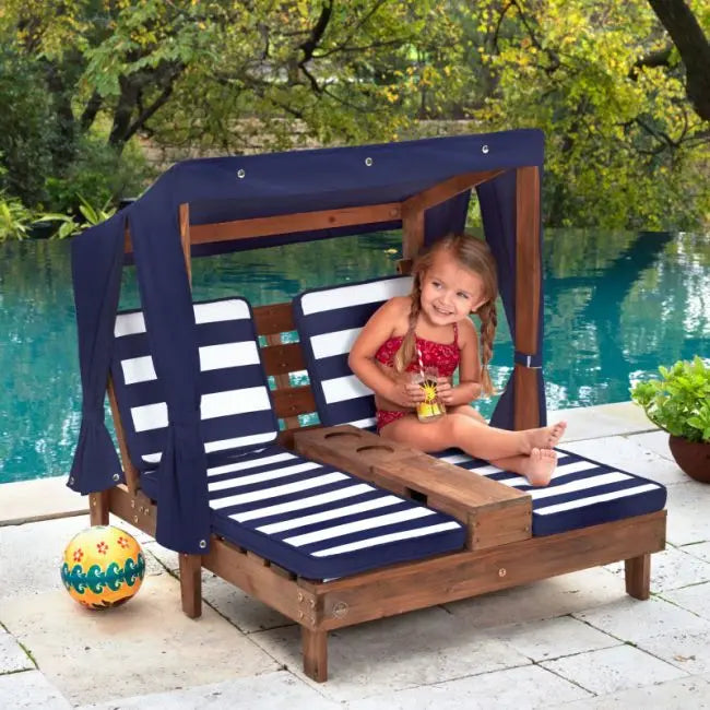 KidKraft Mini Lounge Chair with Cup Holders (Espresso-Navy)