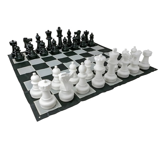 side view of the outdoor chess board with a white background