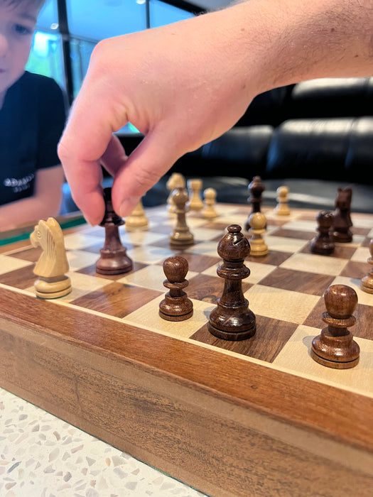 Portable Carved Wooden Chess and Checker Board Set