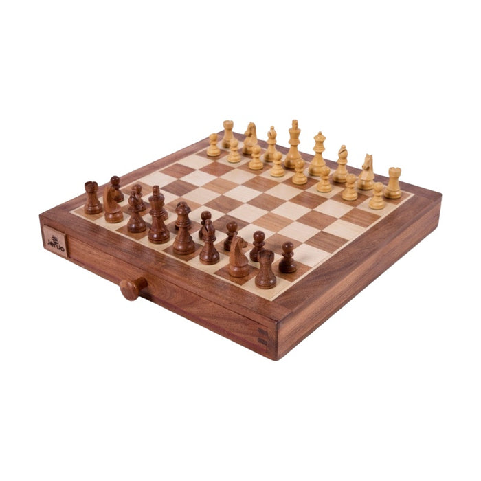 Portable Carved Wooden Chess and Checker Board Set
