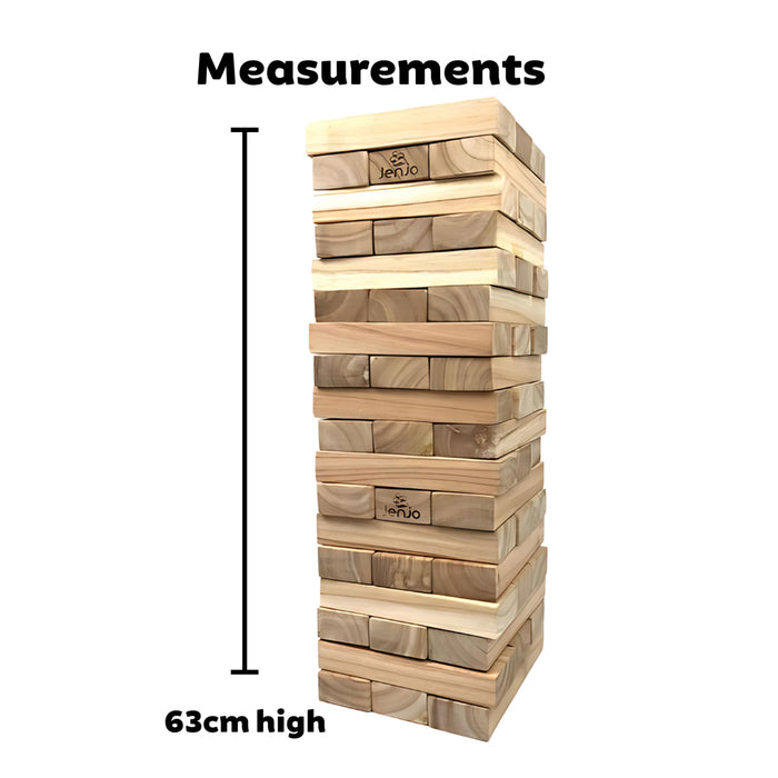 an image with the measurements of the 63cm giant jenga with a white background 