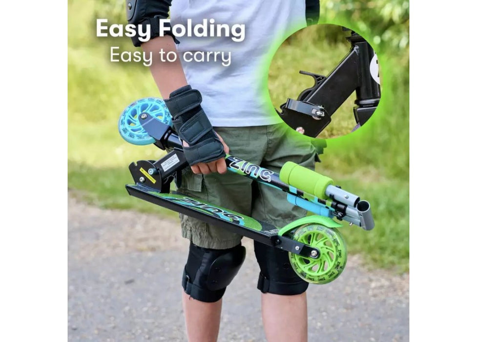 Zinc Twister Inline Folding Scooter Blue/Green side profile