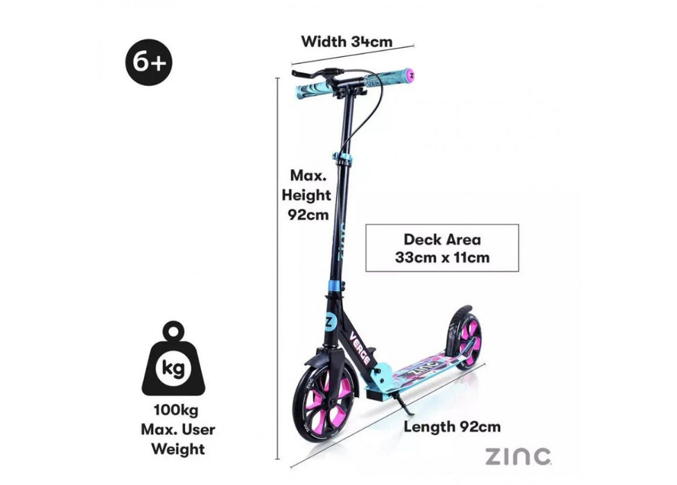 Zinc Verge Pro Big Wheel Folding Scooter Blue/Pink
