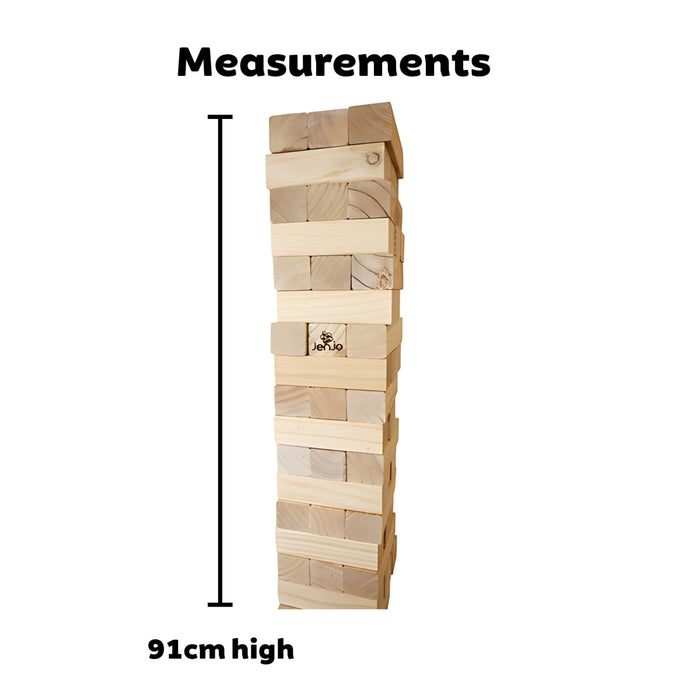 image is of the 91cm giant jenga which has measurements to show the height and a white background