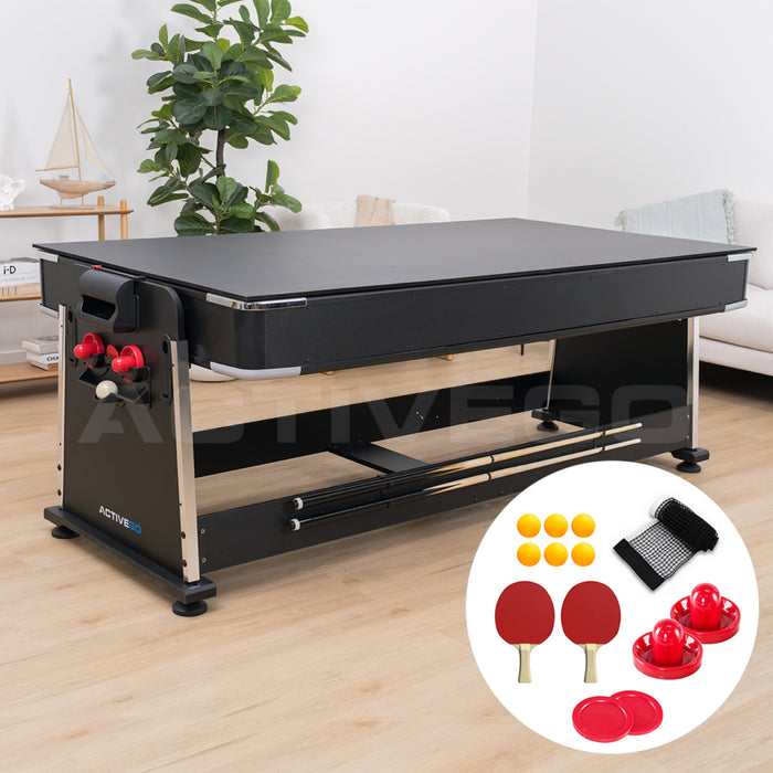 ActiveGo AirShot 7ft Convertible 4-IN-1 Pool, Air Hockey, Table Tennis Table & Tabletop