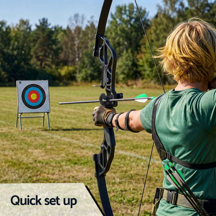 Everfit 55lbs Bow Arrow Set Green in use
