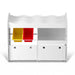 Three tier white storage display unit for a kids room