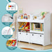 Toy storage tiers on the Keezi kids bookshelf in white