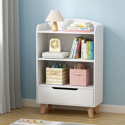 Keezi kids bookshelf with three tiers and drawer
