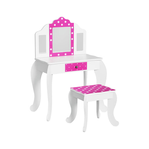 Pink makeup table with a storage drawer for kids