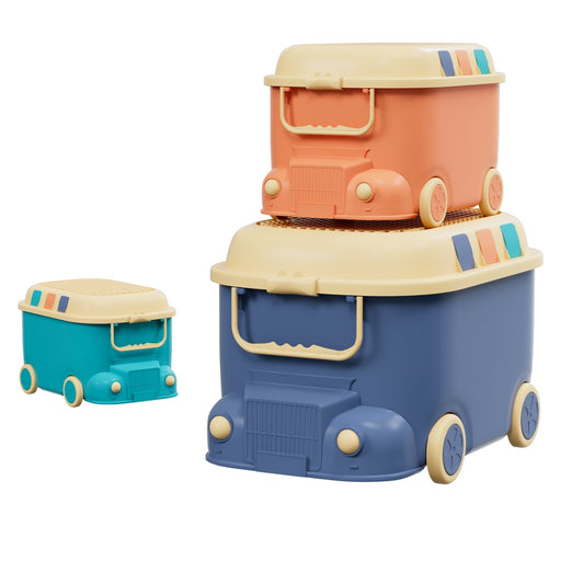 Keezi 3 piece car shaped toy storage box set