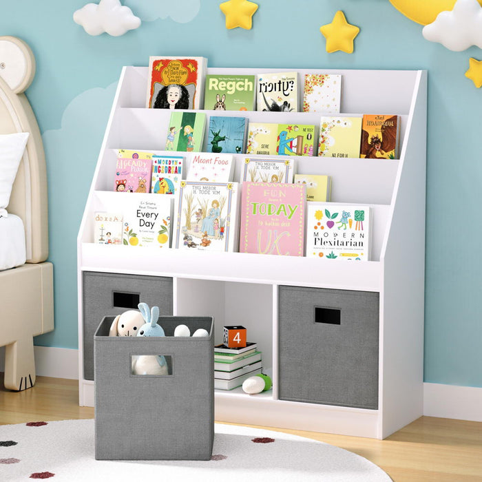 Keezi Kids Bookshelf 4 Tiers Magazine Rack Toy Box Organiser Storage Display Shelf