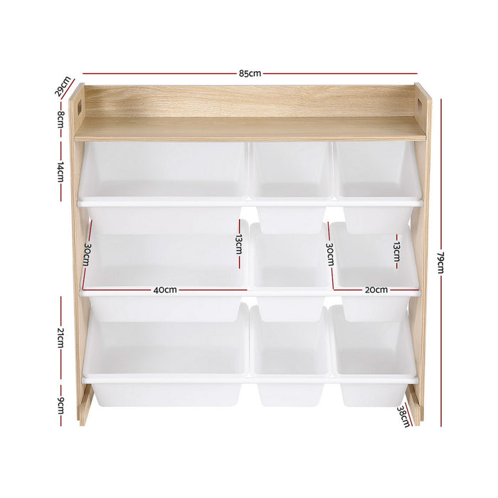 Keezi Kids Toy Box 9 Bins Bookshelf Organiser Display Shelf Storage Rack Wooden