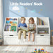 Bench seating on the Keezi children's storage cabinet in white