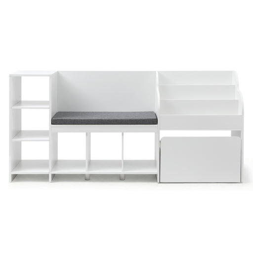 Keezi kids bookshelf and toy storage bench, white