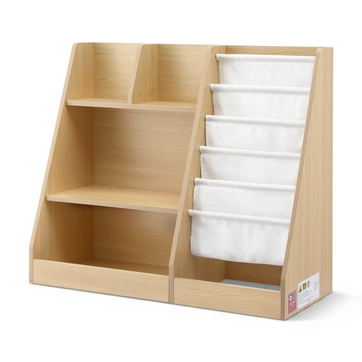 Keezi kids wooden bookshelf with display shelves - Wood finish