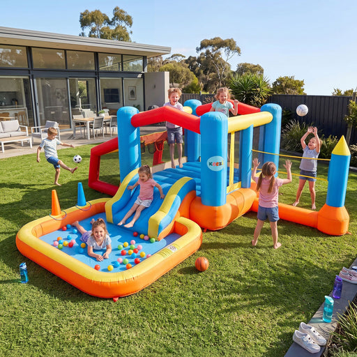 Keezi inflatable kids pool and play park, 4m x 4.37m