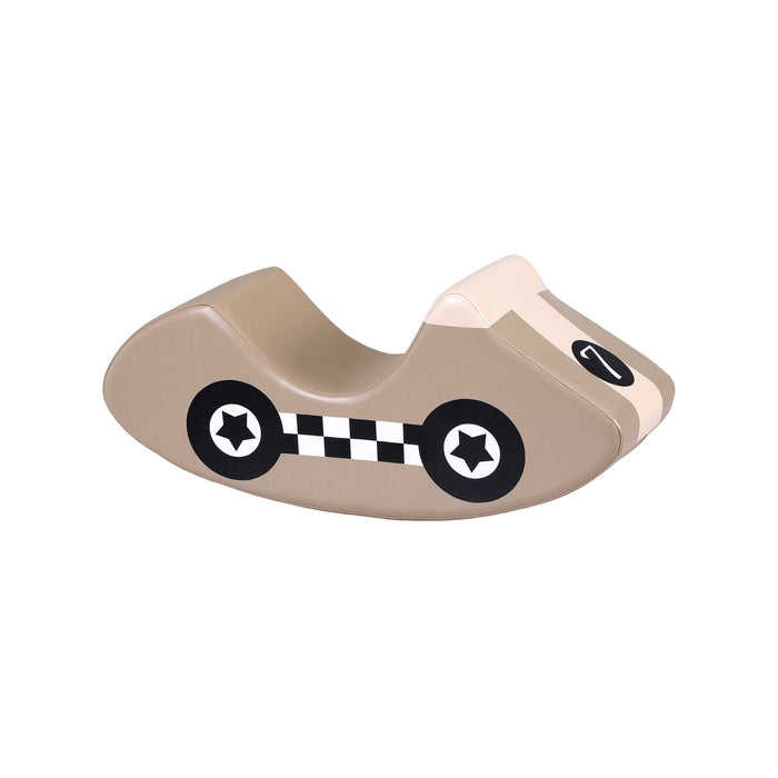 Toddler playing on Keezi foam climbing rocker in khaki