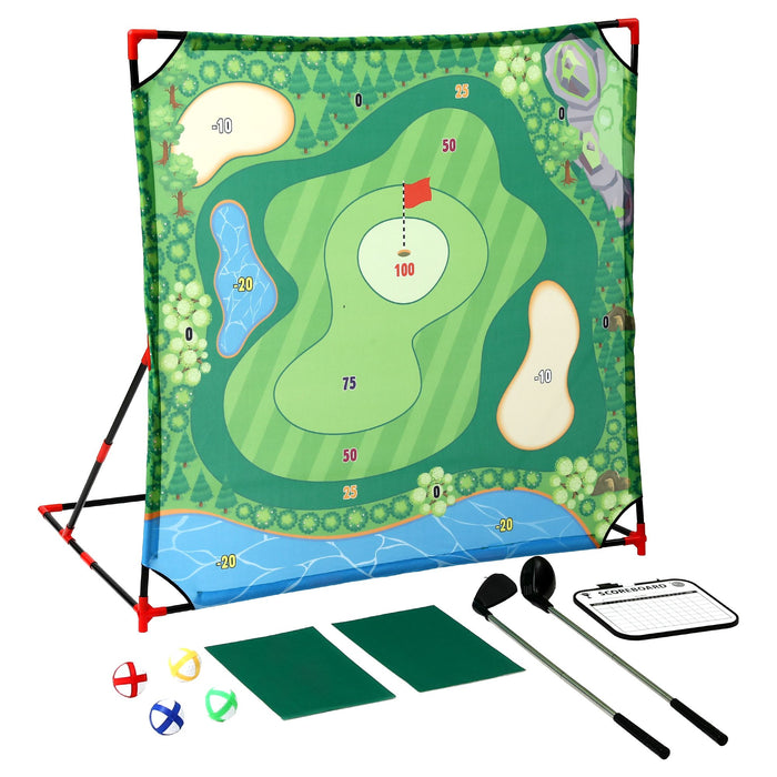 Keezi Kids Golf Play Set Chipping Game, 24 Sticky Balls, Adjustable Club & 2 Hitting Mats for Indoor Outdoor Ages 3-12 Play