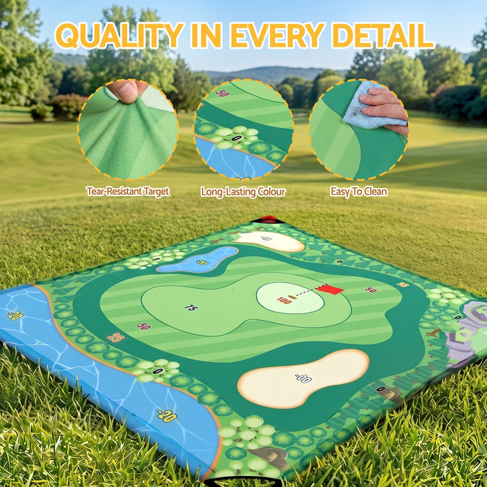 Keezi Kids Golf Play Set Chipping Game, 24 Sticky Balls, Adjustable Club & 2 Hitting Mats for Indoor Outdoor Ages 3-12 Play