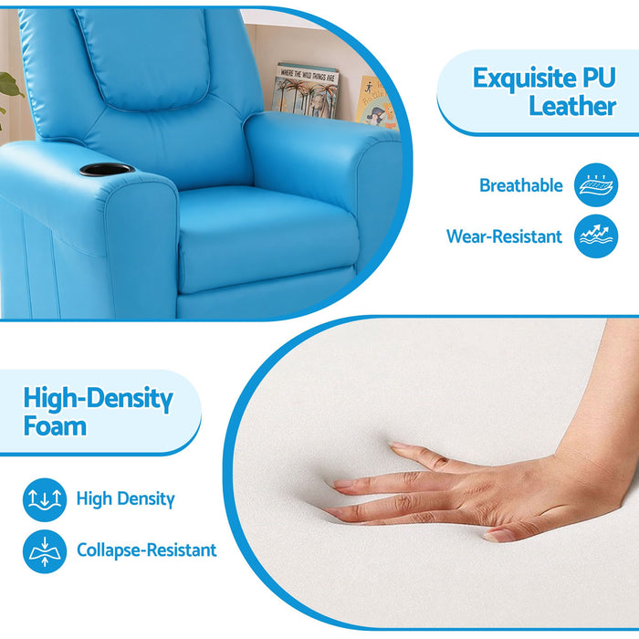 Keezi Kids Recliner Chair PU Leather Sofa Lounge Couch Children Armchair Blue