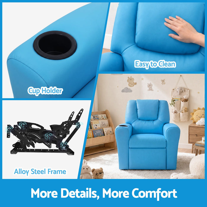 Keezi Kids Recliner Chair PU Leather Sofa Lounge Couch Children Armchair Blue