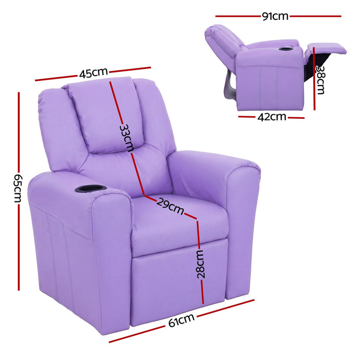 Keezi Kids Recliner Chair PU Leather Sofa Lounge Couch Children Armchair Purple