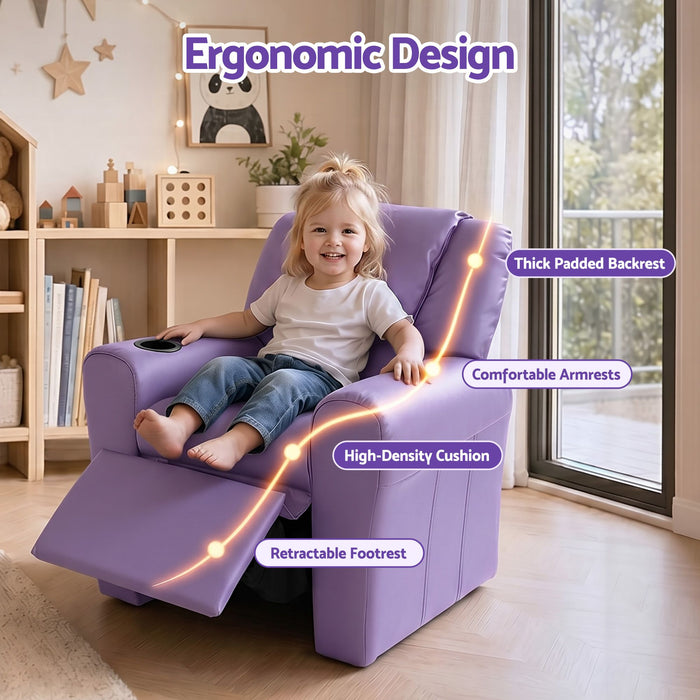 Keezi Kids Recliner Chair PU Leather Sofa Lounge Couch Children Armchair Purple