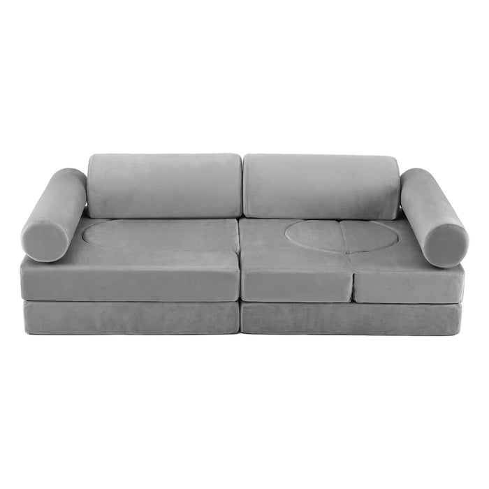Keezi 12PCS Modular Kids Sofa Play Couch Foam Set with Removable Washable Cover Grey Playroom