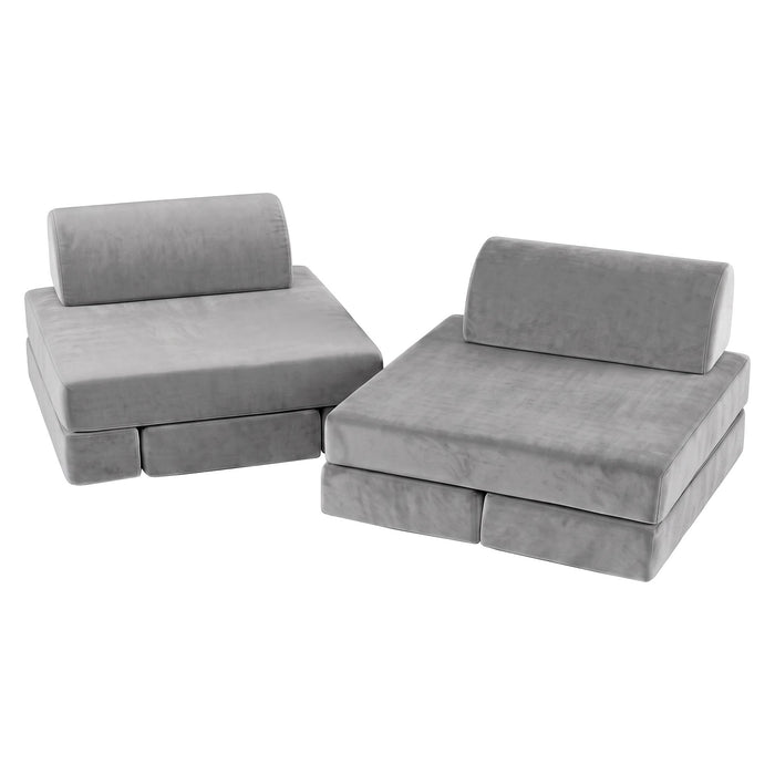 Keezi 12PCS Modular Kids Sofa Play Couch Foam Set with Removable Washable Cover Grey Playroom