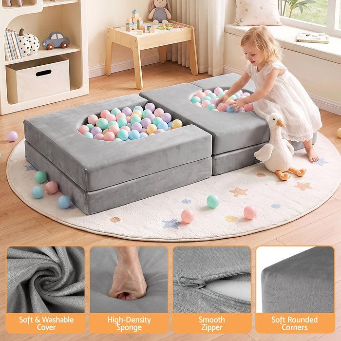Keezi 12PCS Modular Kids Sofa Play Couch Foam Set with Removable Washable Cover Grey Playroom