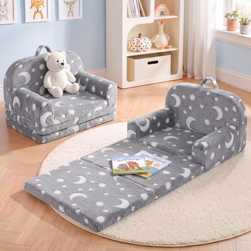 Keezi 2-in-1 kids fold out sofa bed in grey