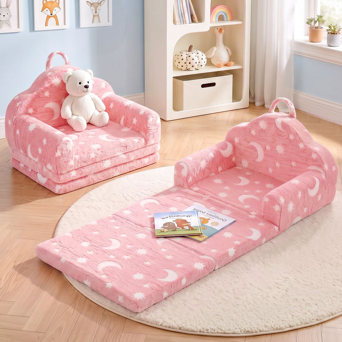 Keezi 2-in-1 kids fold out sofa bed in pink