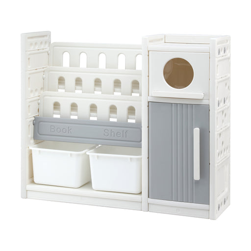 Keezi kids bookshelf with three tiers and storage bins