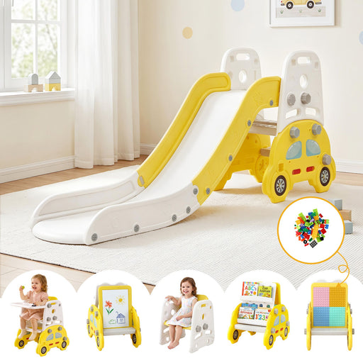 Keezi kids slide set with bookshelf and drawing board