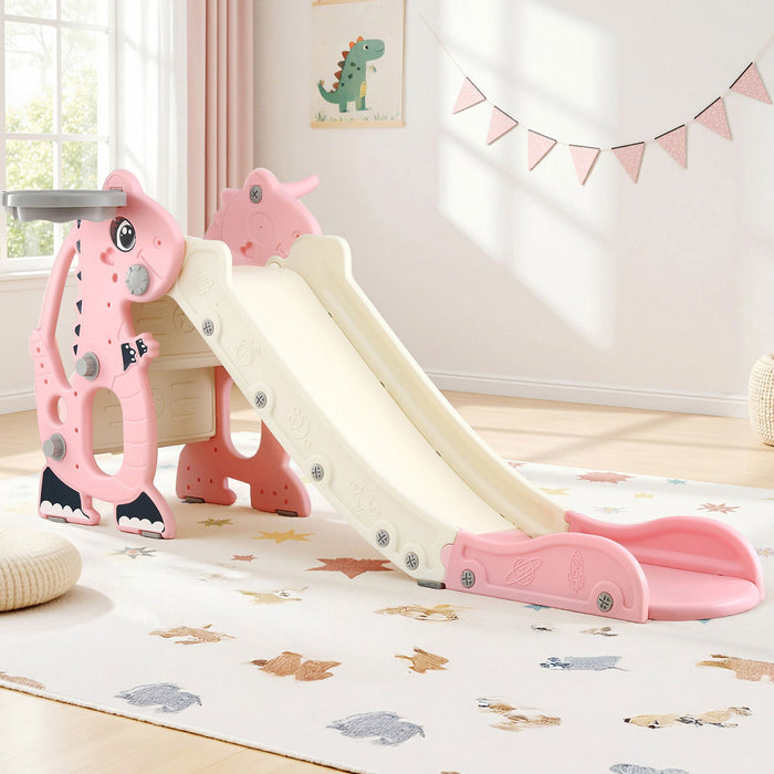 Keezi Kids Dragon Slide with Basketball Hoop Pink