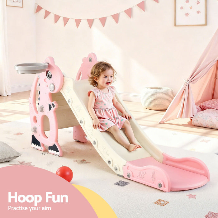 Keezi Kids Dragon Slide with Basketball Hoop Pink basketball hoop and bump