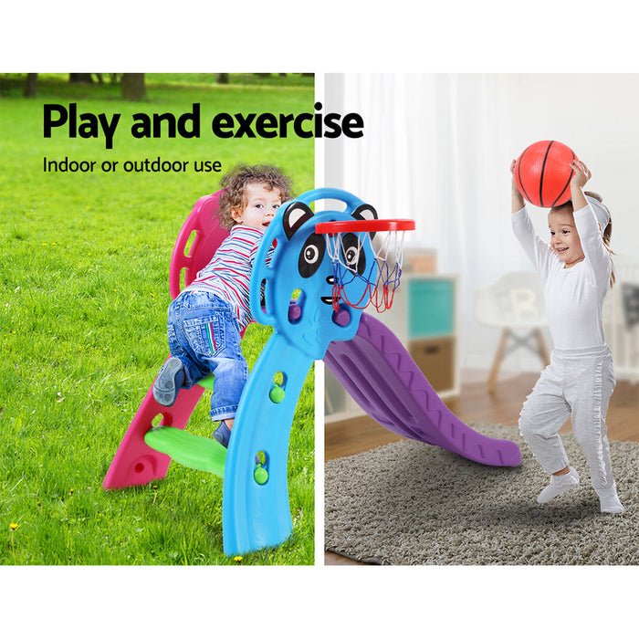 Keezi Kids Plastic Panda Slide and Basketball Hoop